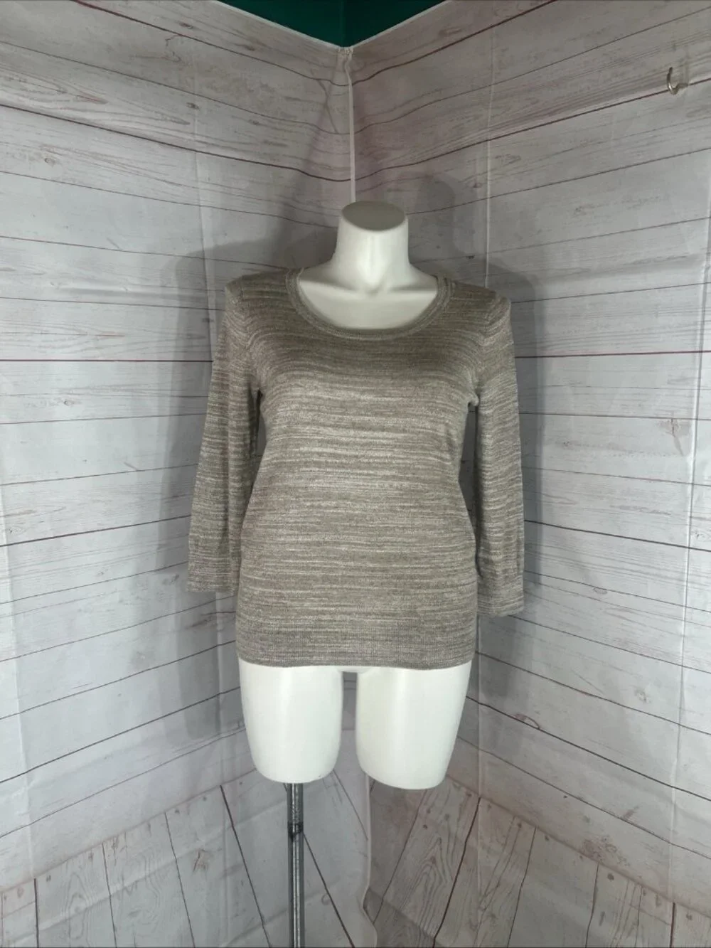 Loft Ann Taylor Women's Large Top Sweater Pullover 3/4 Sleeve Brown Round neck